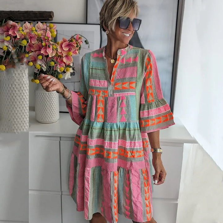 Abito Midi Elegante da Primavera con Linea A e Volant Delicati