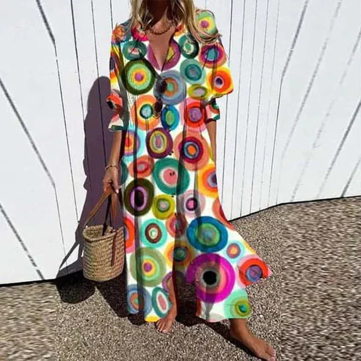 Abito Lungo Boho di Lusso con Scollo a V Profondo