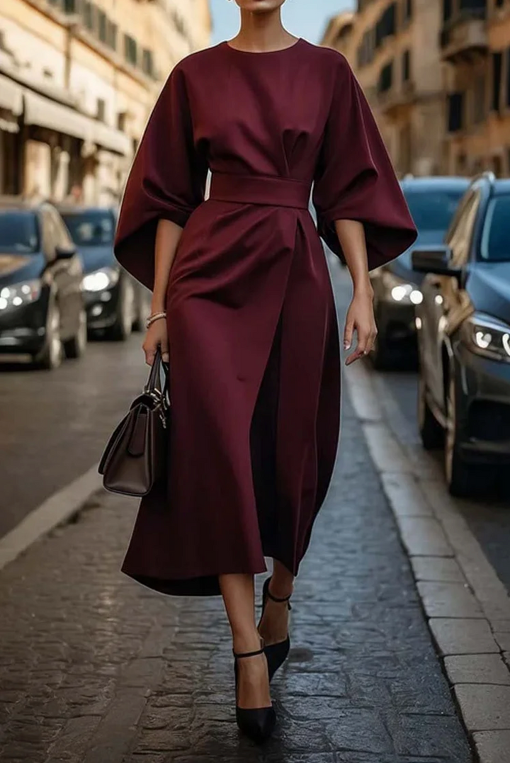 Abito Elegante al Ginocchio con Maniche a Lanterna