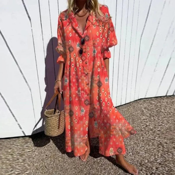 Abito Lungo Boho di Lusso con Scollo a V Profondo