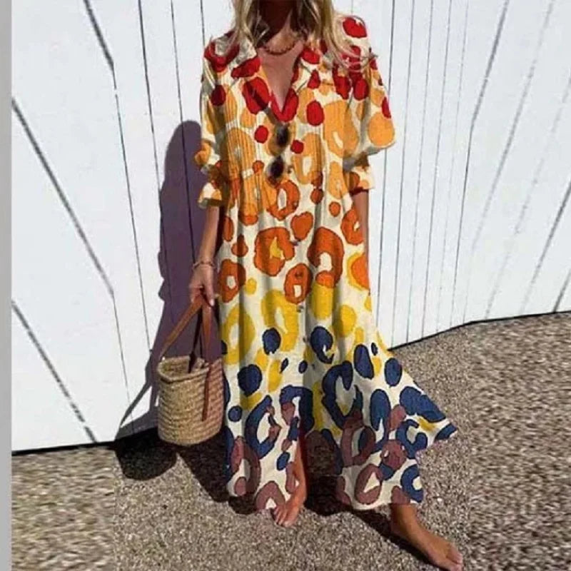 Abito Lungo Boho di Lusso con Scollo a V Profondo