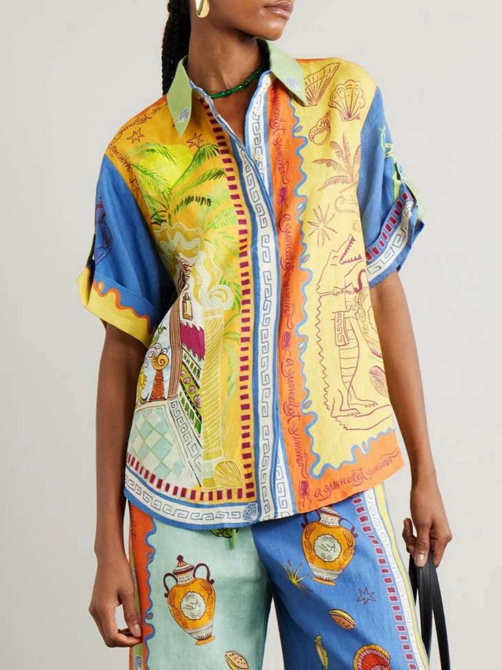 Fantasia d’Estate – Completo Camicia Ampia a Maniche Corte e Pantaloni Stampati