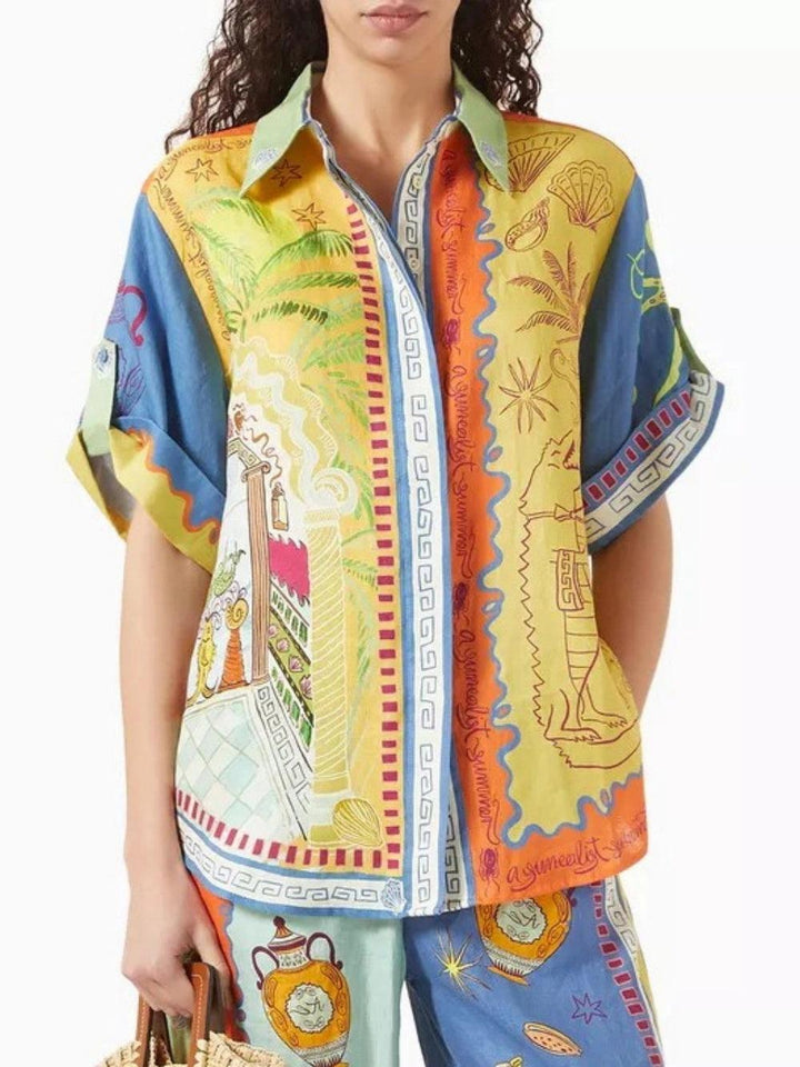 Fantasia d’Estate – Completo Camicia Ampia a Maniche Corte e Pantaloni Stampati