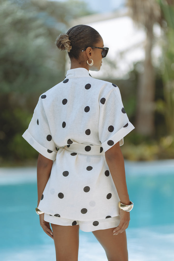 Playful – Completo con Kimono a Pois e Shorts con Vita Elasticizzata e Tasche