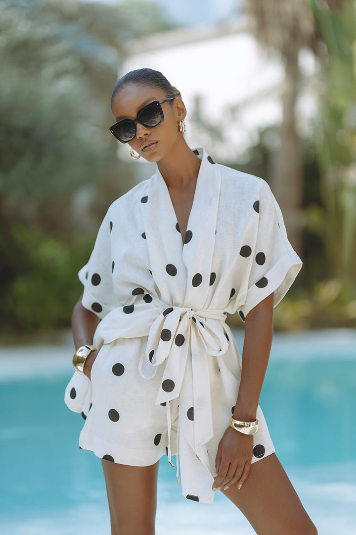 Playful – Completo con Kimono a Pois e Shorts con Vita Elasticizzata e Tasche