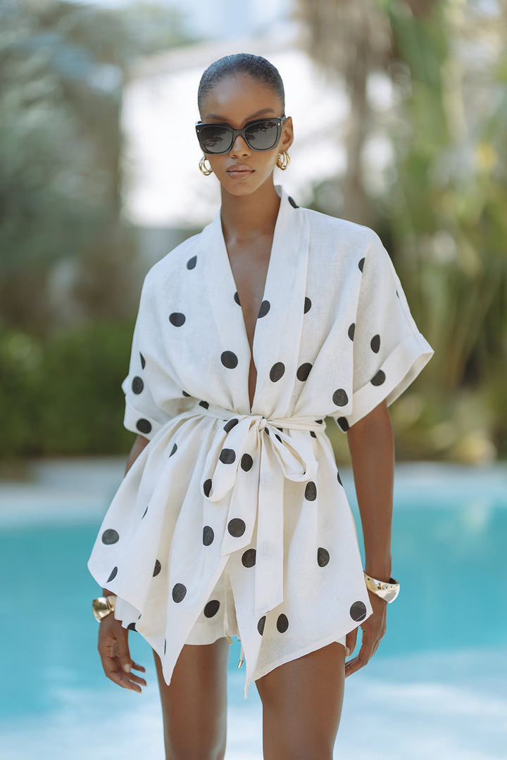 Playful – Completo con Kimono a Pois e Shorts con Vita Elasticizzata e Tasche