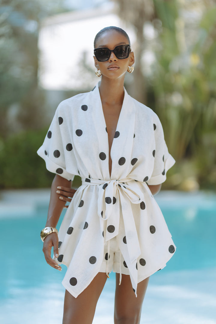 Playful – Completo con Kimono a Pois e Shorts con Vita Elasticizzata e Tasche