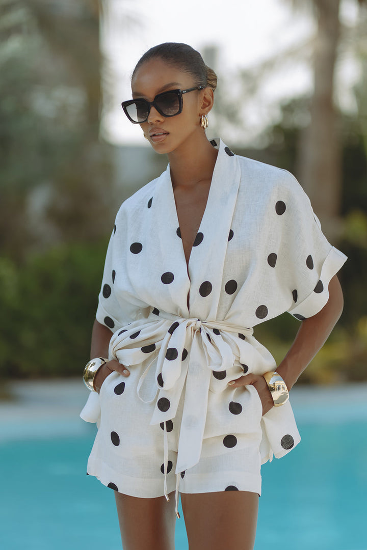 Playful – Completo con Kimono a Pois e Shorts con Vita Elasticizzata e Tasche