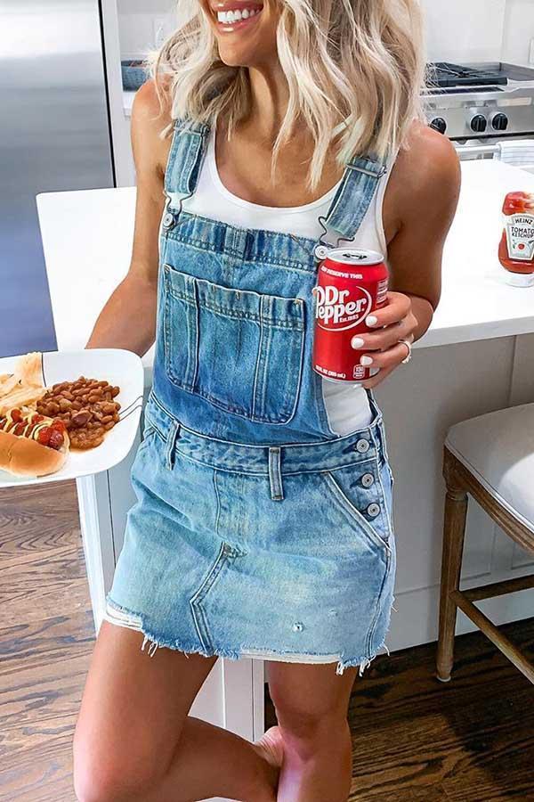Blue Denim – Minidress Casual in Salopette di Jeans