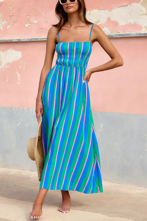 Gigi – Abito Midi a Righe con Corpino Elasticizzato e Tasche