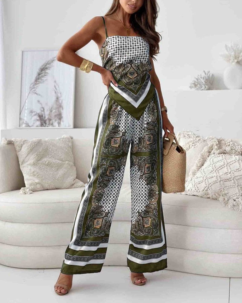 Completo Due Pezzi con Top a Spalline e Pantaloni Stampati