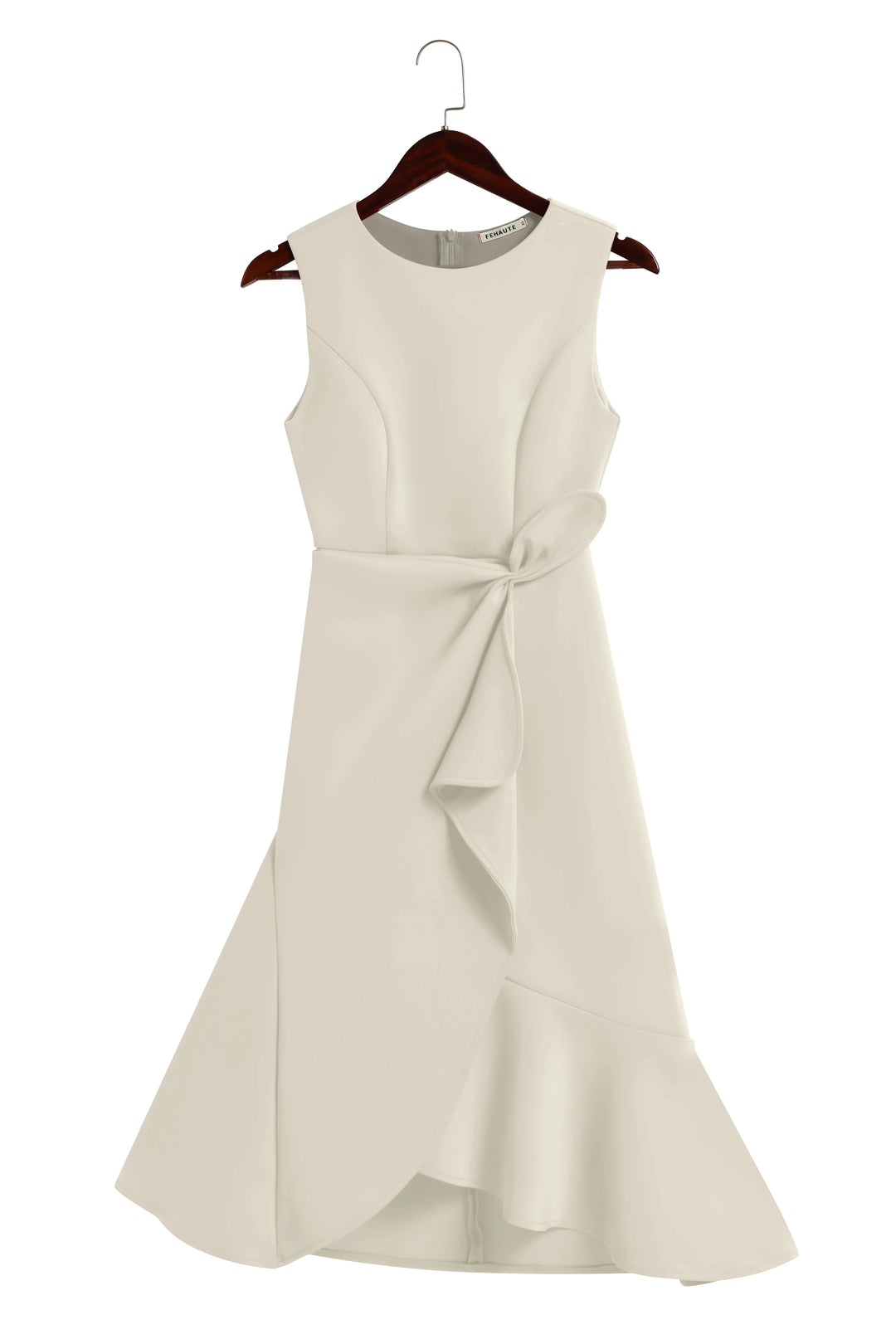 Abito Midi Elegante Senza Maniche con Nodo in Vita
