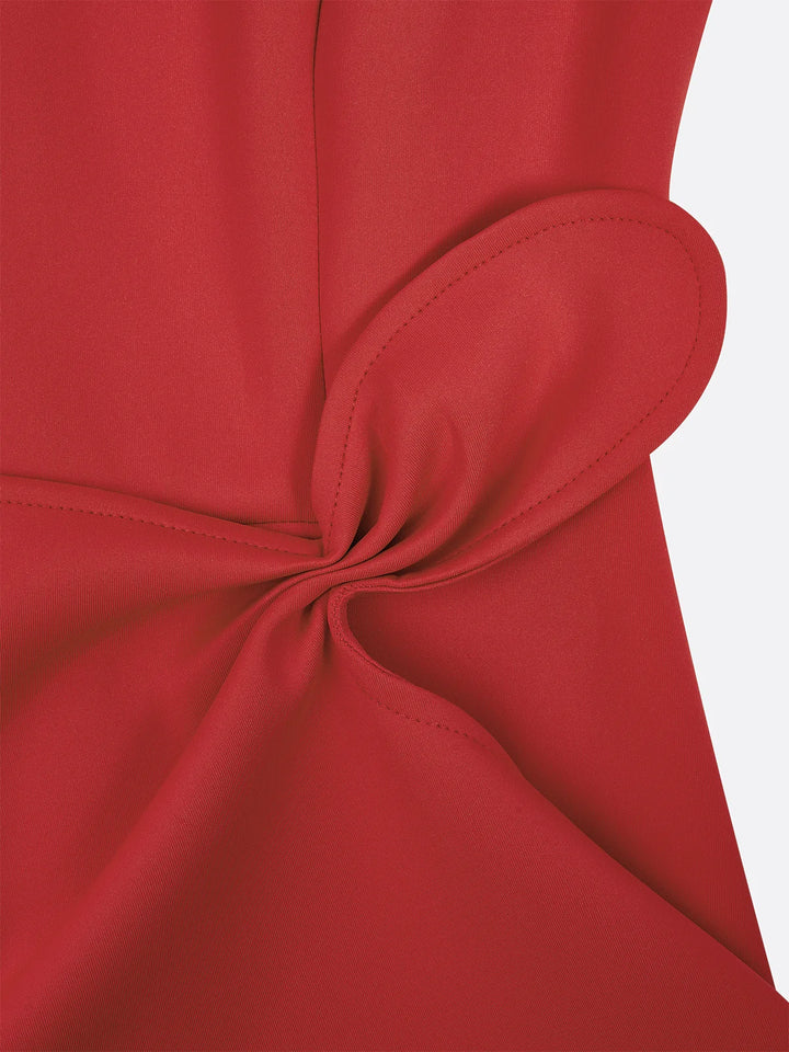Abito Midi Elegante Senza Maniche con Nodo in Vita