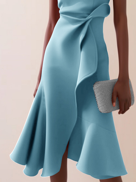 Abito Midi Elegante Senza Maniche con Nodo in Vita