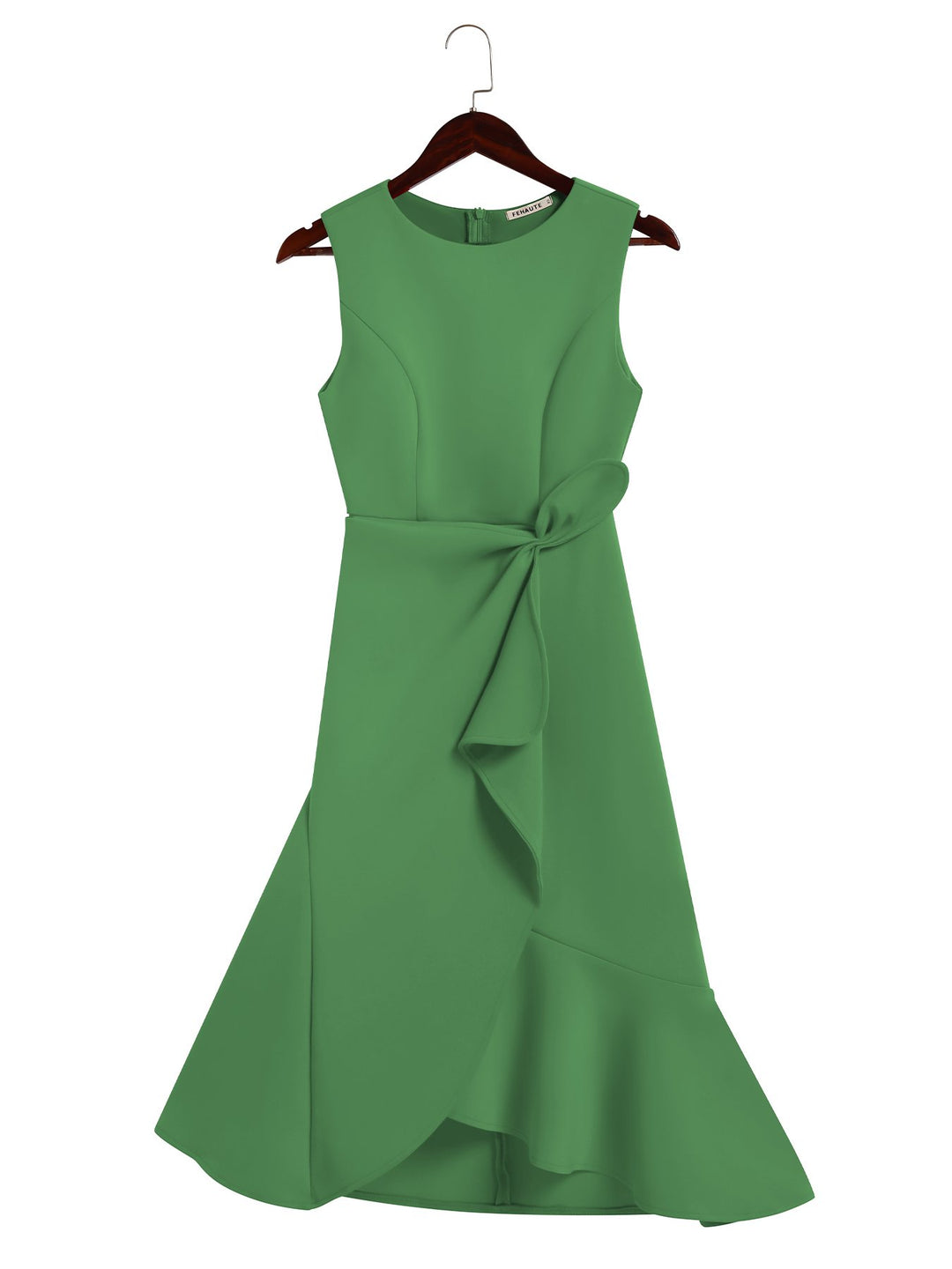 Abito Midi Elegante Senza Maniche con Nodo in Vita