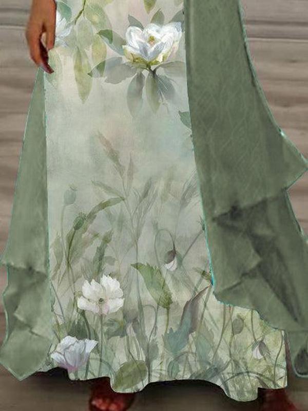 Completo Due Pezzi: Vestito Maxi con Stampa Floreale Giovane e Giacca Leggera