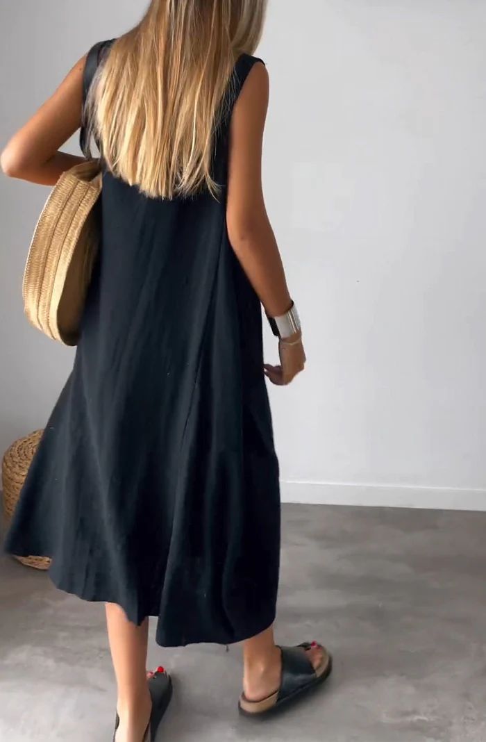 Abito Lungo Casual Senza Maniche con Tasche