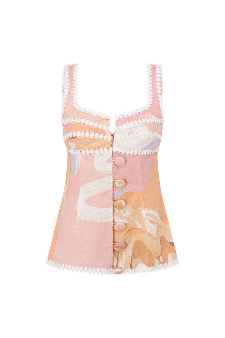 Top Estivo con Bottoni e Stampa Unica – Stile Europeo