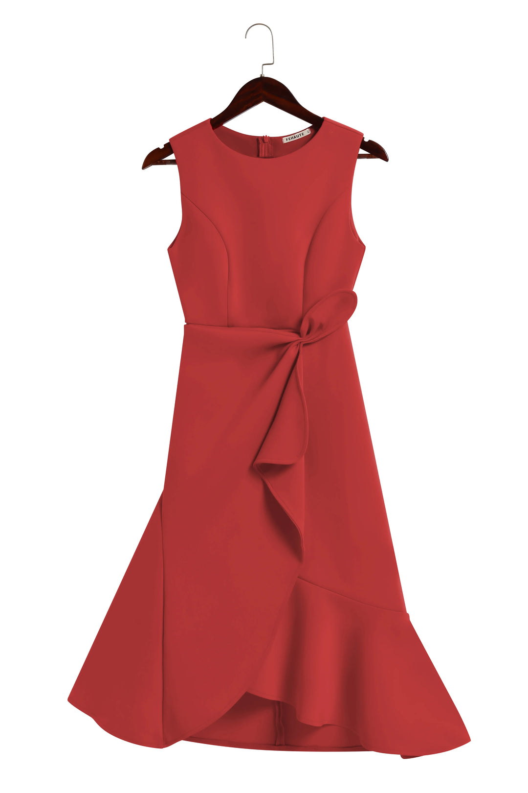 Abito Midi Elegante Senza Maniche con Nodo in Vita