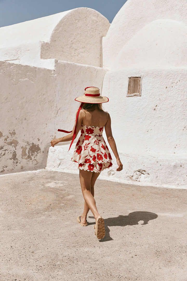 Rosella – Completo Floreale con Top a Balza e Pantaloncini a Vita Elasticizzata con Bordo Ondulato