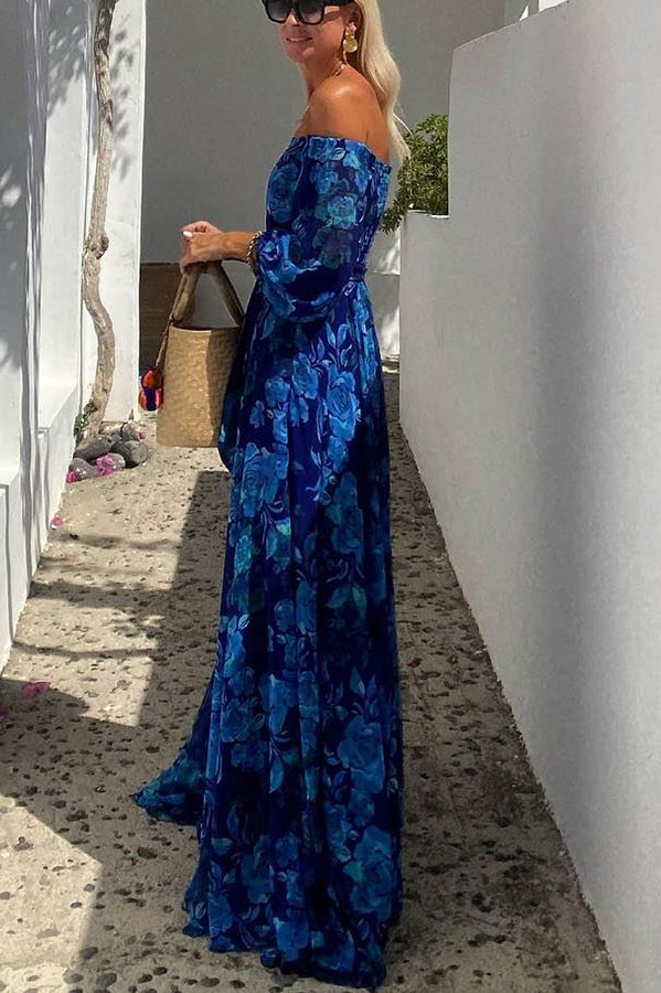Abito Lungo Floreale con Spalle Scoperte – Eleganza da Vacanza