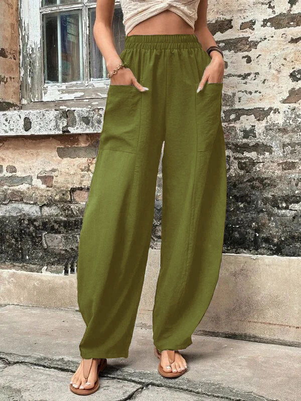 Pantaloni Larghi con Tasche, Elasticizzati – Taglie Comode