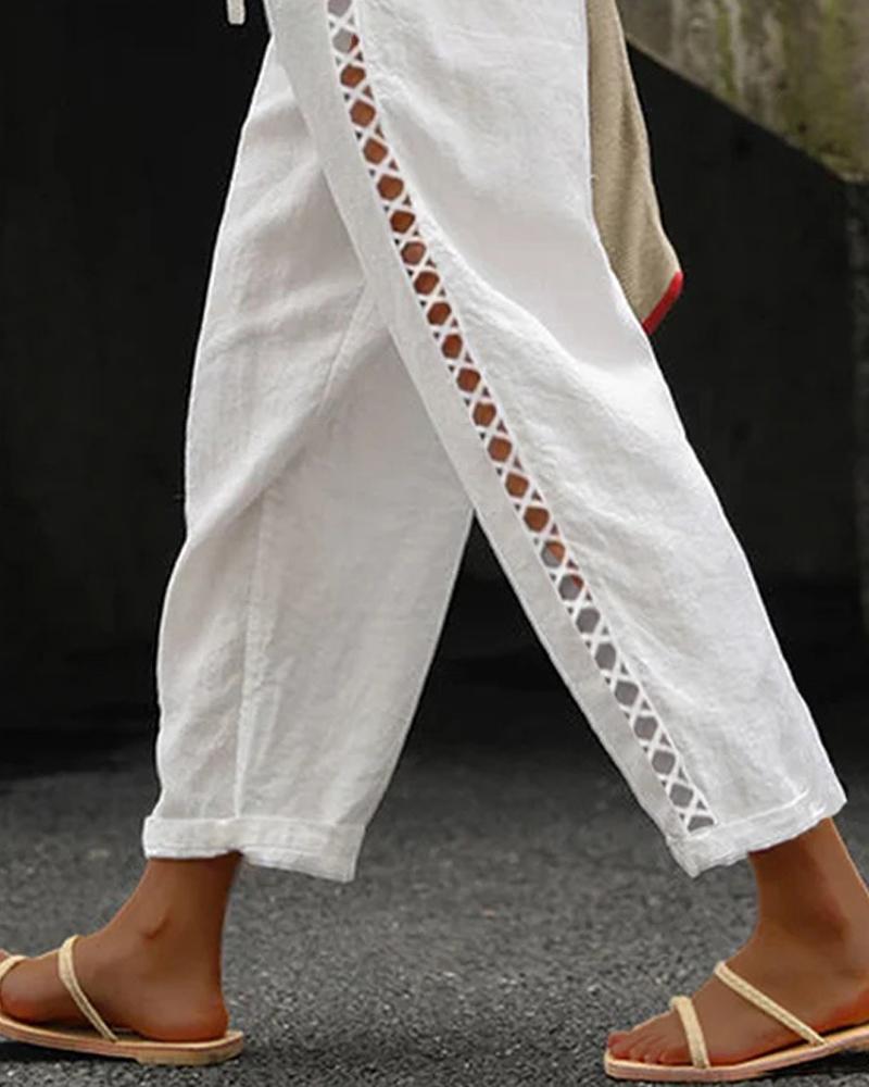 Pantaloni Lunghi con Tasche e Dettaglio in Pizzo Intagliato Laterale