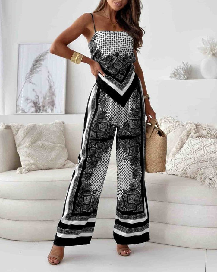 Completo Due Pezzi con Top a Spalline e Pantaloni Stampati
