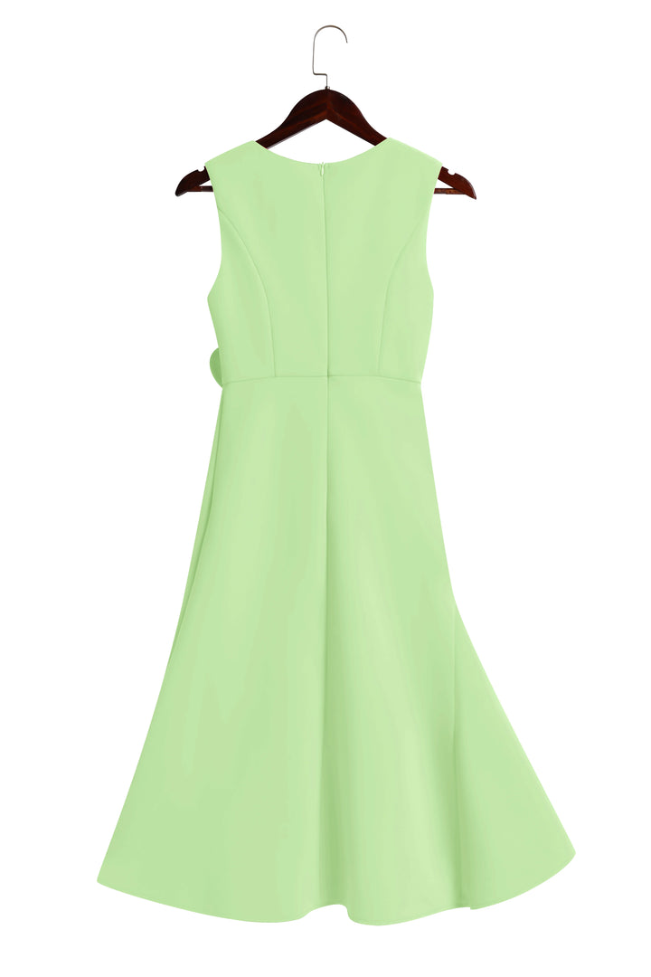 Abito Midi Elegante Senza Maniche con Nodo in Vita