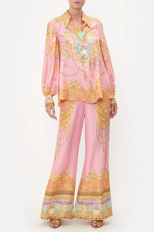 Completo “Mermaid Motel” con Camicia a Maniche Lunghe e Pantaloni a Vita Elasticizzata – Stampa Esotica