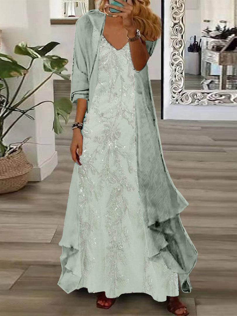 Completo Due Pezzi: Vestito Maxi con Stampa Floreale Giovane e Giacca Leggera