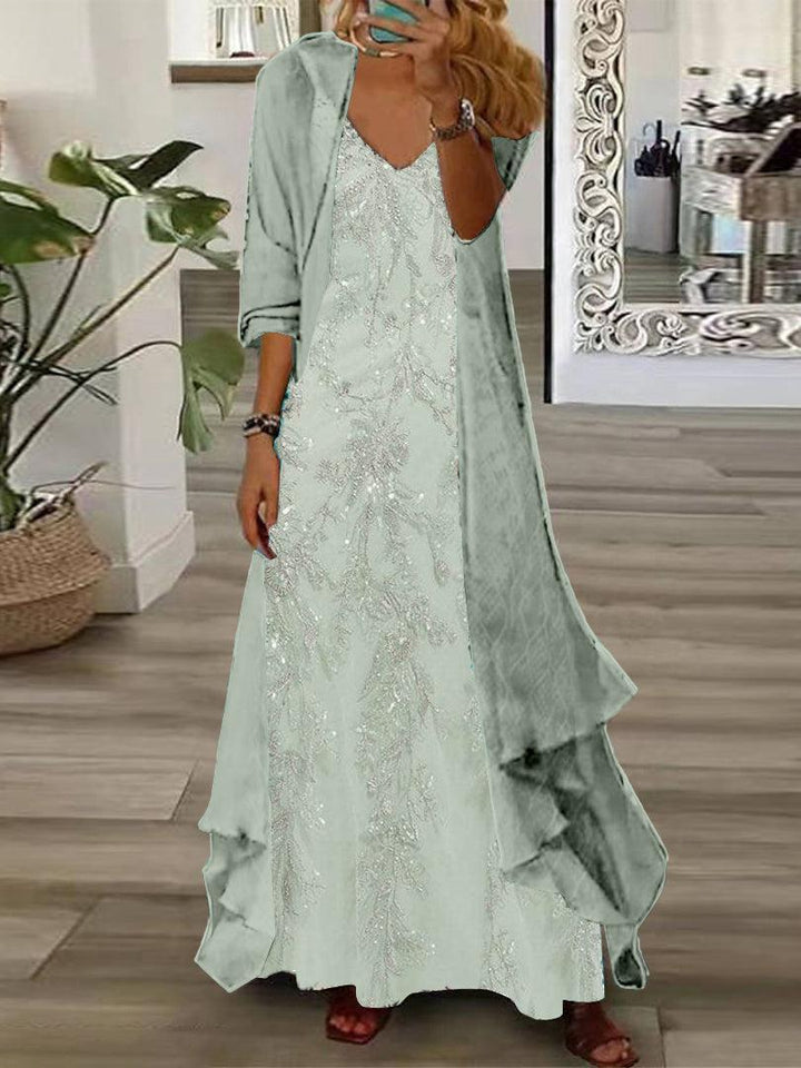 Completo Due Pezzi: Vestito Maxi con Stampa Floreale Giovane e Giacca Leggera