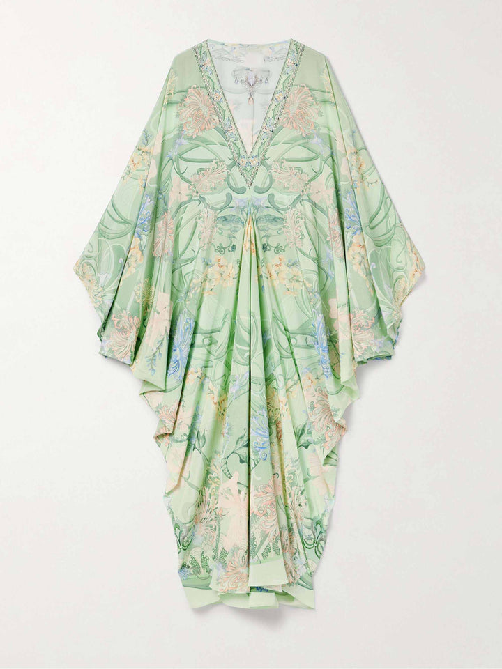 Abito Midi Oversize con Scollo a V e Stampa Floreale