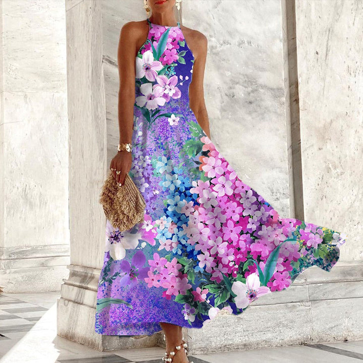 Vestito Maxi Senza Maniche con Stampa Floreale Popolare