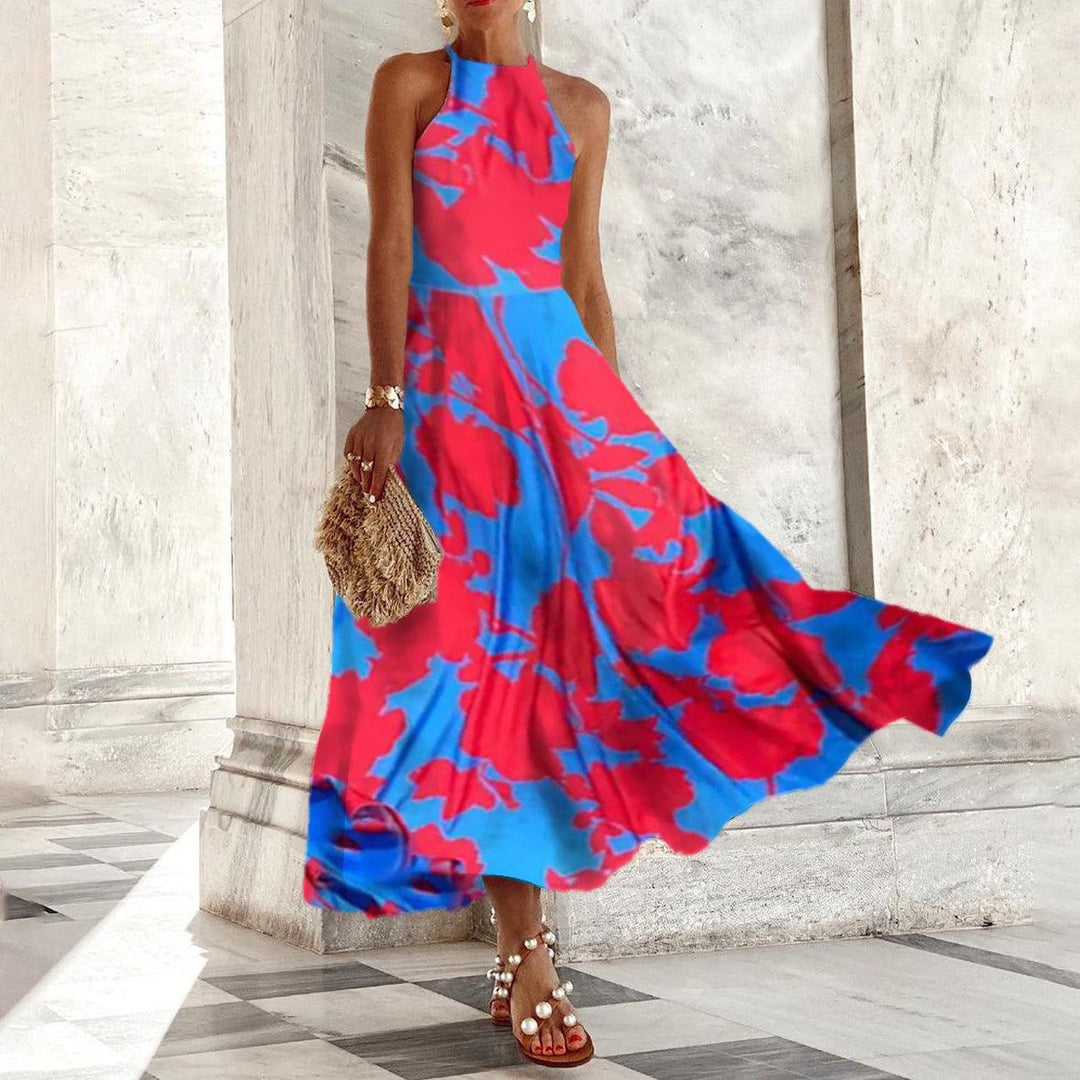Vestito Maxi Senza Maniche con Stampa Floreale Popolare