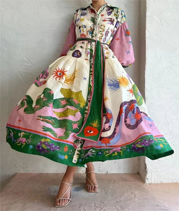 Abito Voluminoso Elegante con Fantasia Vivace