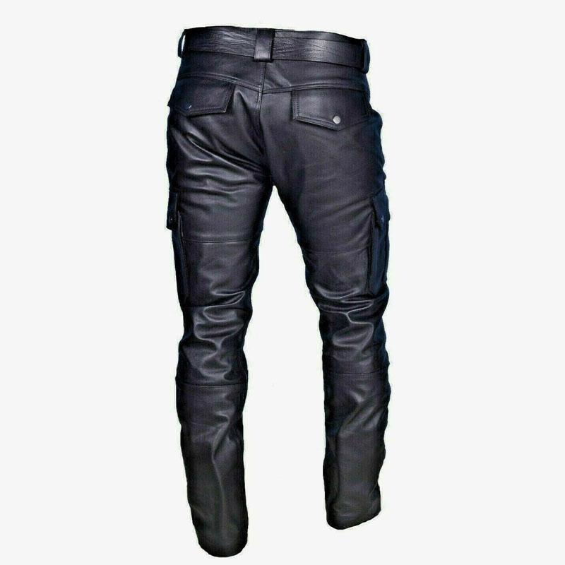 Pantaloni Slim da Uomo Stile Vintage con Tasche Multiple – Look Pelle (Cintura Esclusa)