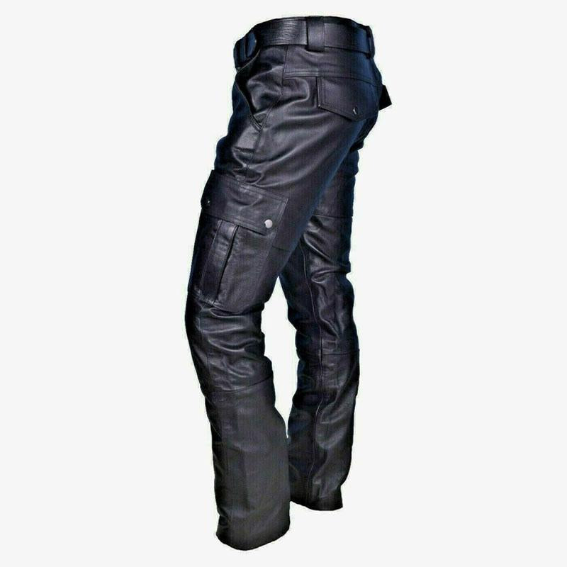 Pantaloni Slim da Uomo Stile Vintage con Tasche Multiple – Look Pelle (Cintura Esclusa)