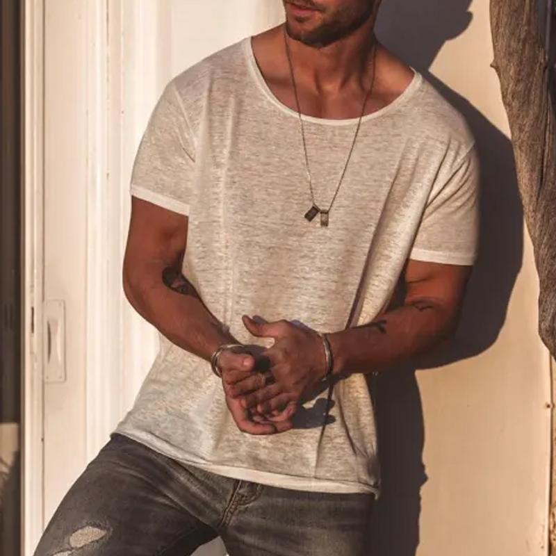 T-Shirt da Uomo a Maniche Corte – Tinta Unita, Girocollo e Vestibilità Ampia