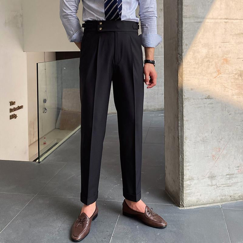 Pantaloni da Uomo Stile Inglese a Vita Alta con Gamba Dritta – Linea Elegante e Raffinata