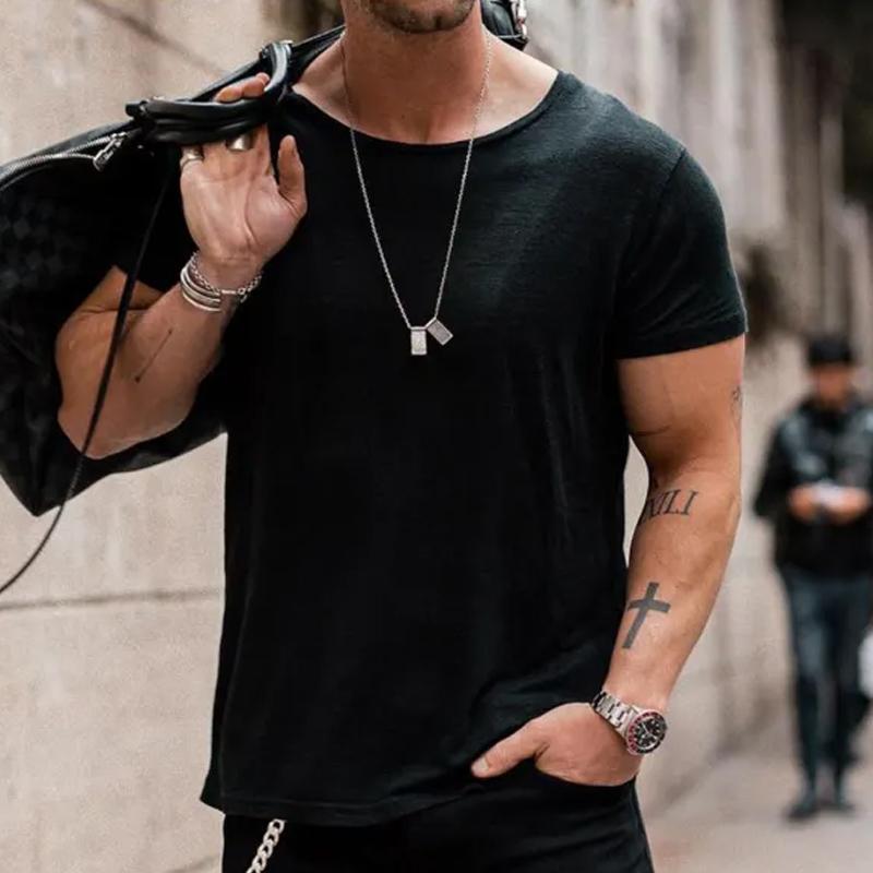T-Shirt da Uomo a Maniche Corte – Tinta Unita, Girocollo e Vestibilità Ampia