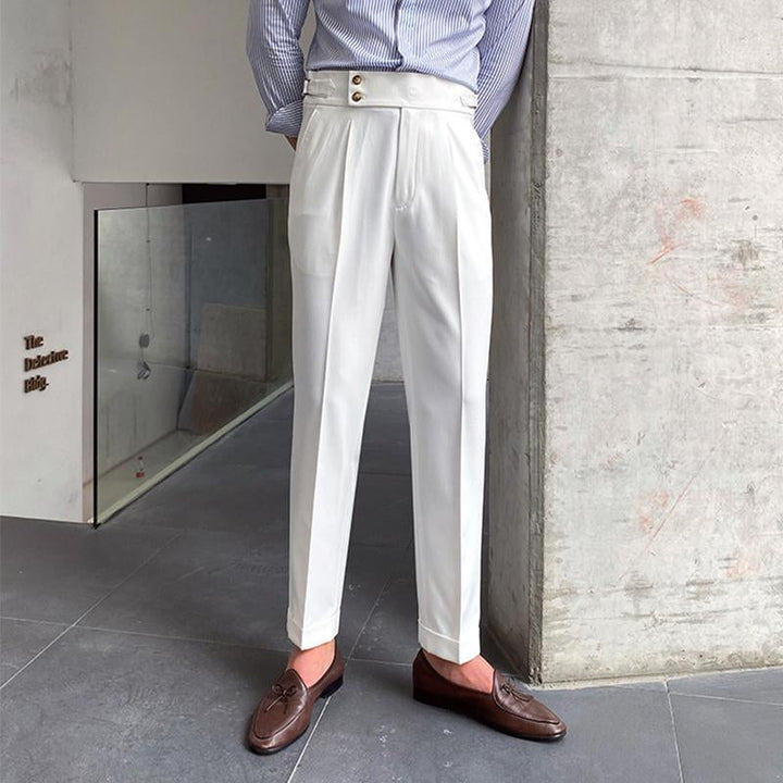 Pantaloni da Uomo Stile Inglese a Vita Alta con Gamba Dritta – Linea Elegante e Raffinata