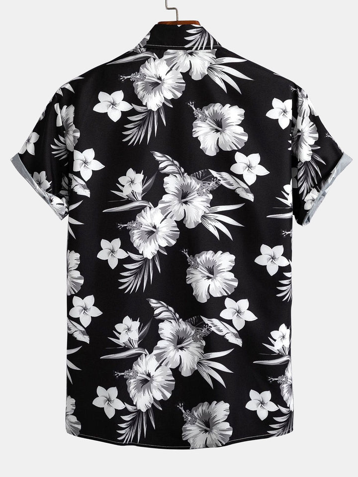 Completo Floreale Tropicale Nero con Camicia e Pantaloncini