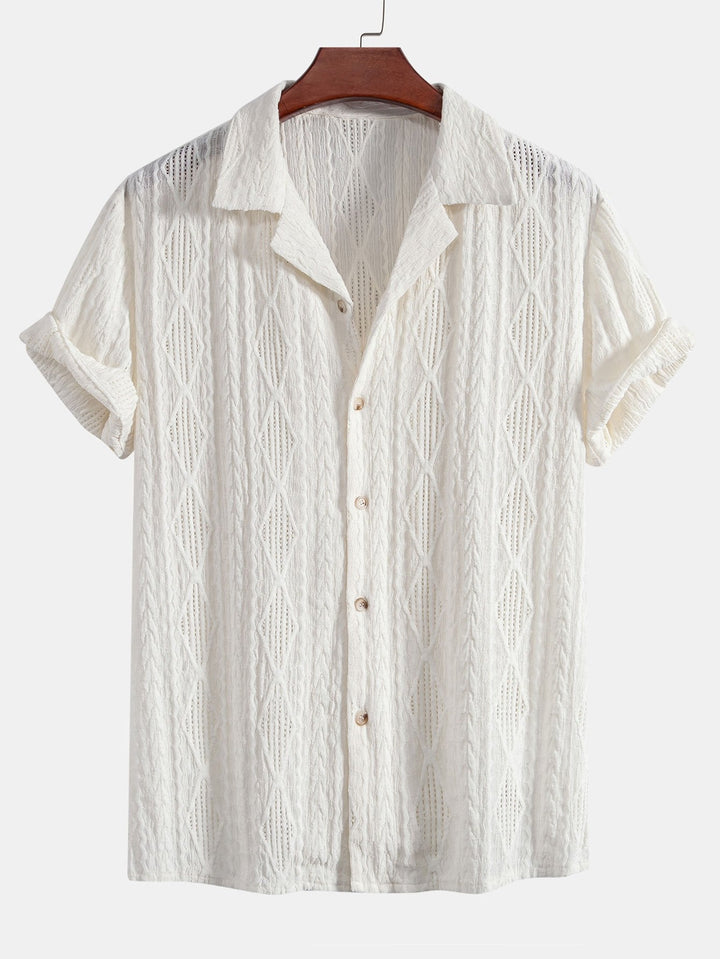 Completo Estivo con Camicia Jacquard Geometrica e Pantaloni in Lino