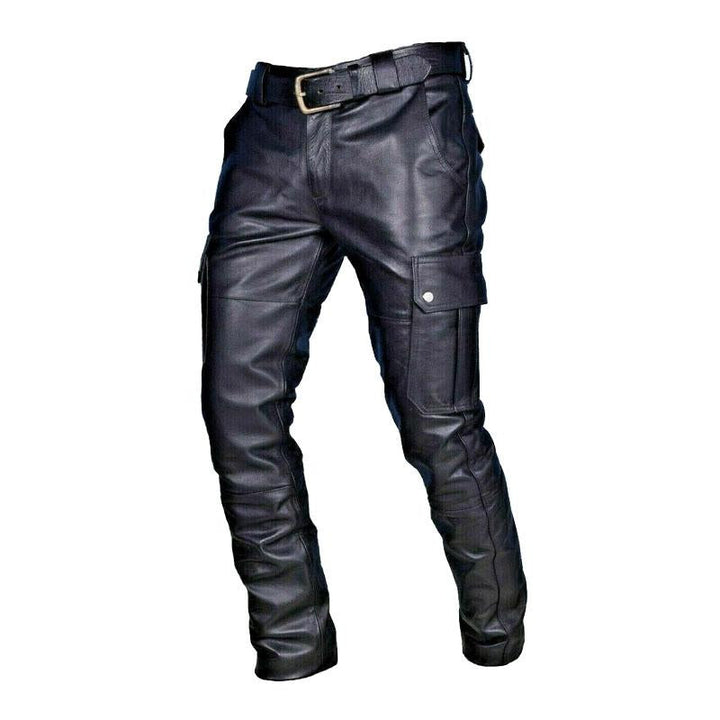 Pantaloni Slim da Uomo Stile Vintage con Tasche Multiple – Look Pelle (Cintura Esclusa)
