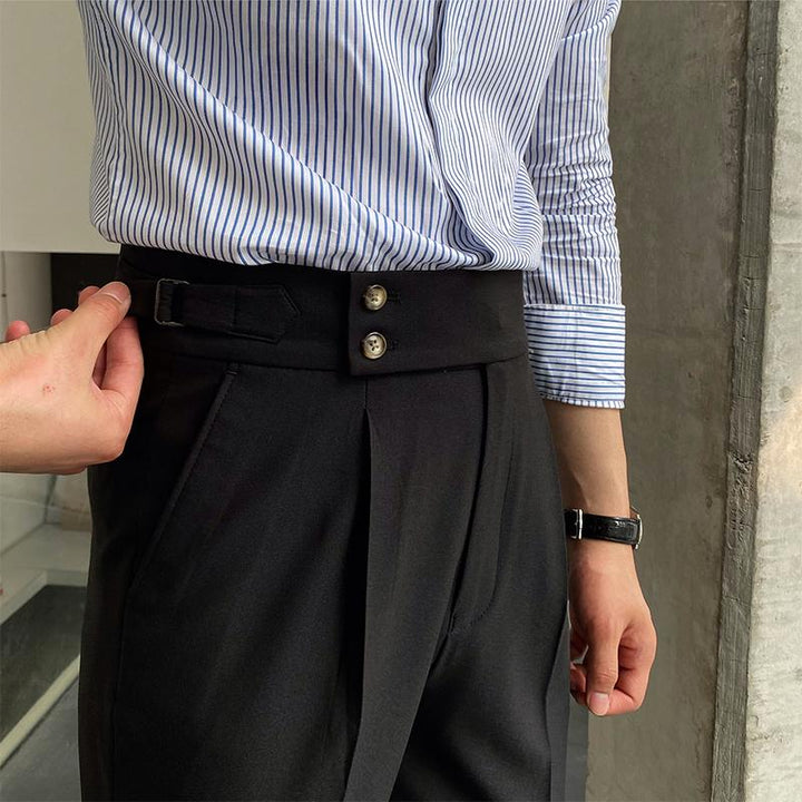 Pantaloni da Uomo Stile Inglese a Vita Alta con Gamba Dritta – Linea Elegante e Raffinata