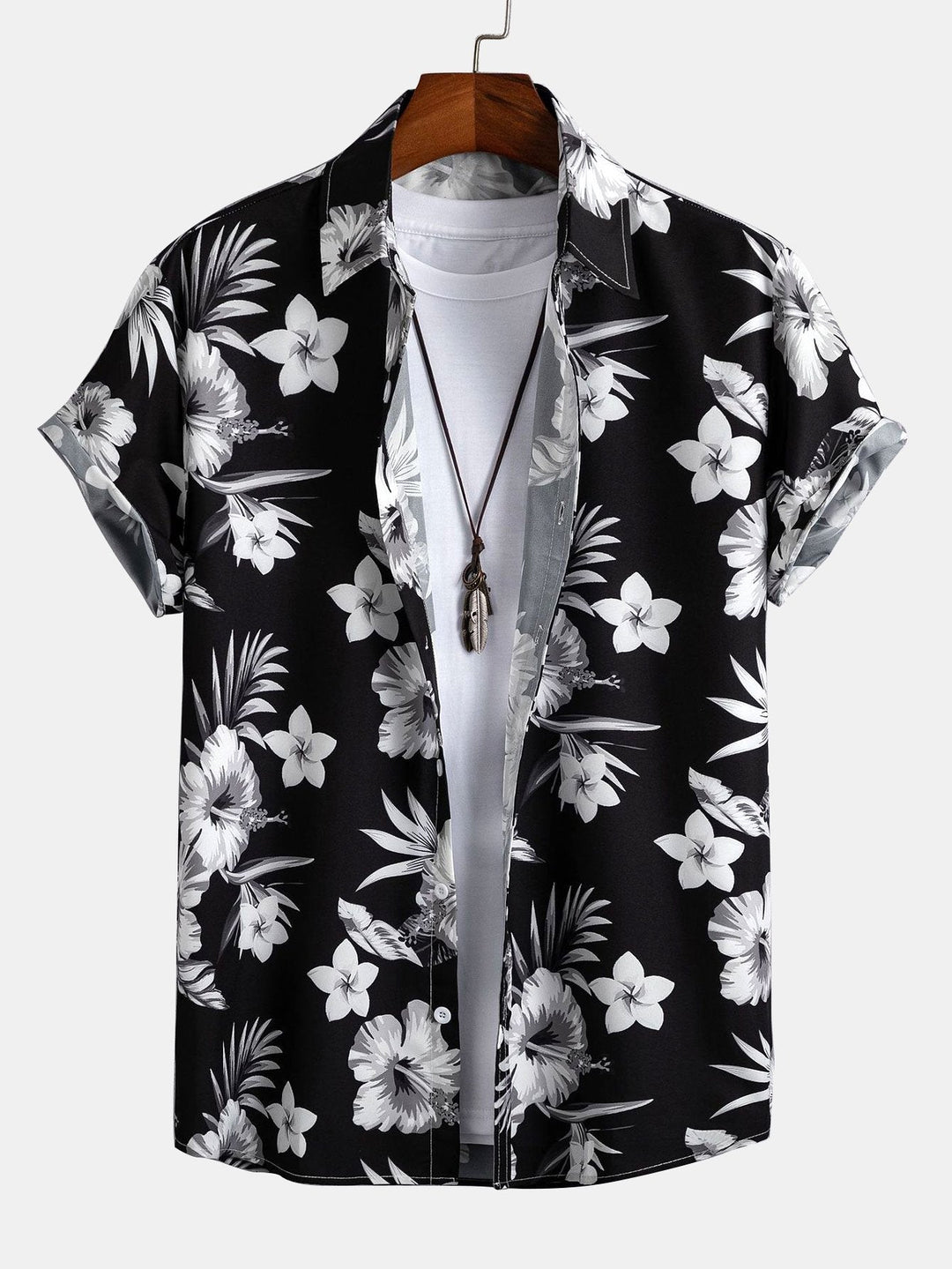 Completo Floreale Tropicale Nero con Camicia e Pantaloncini