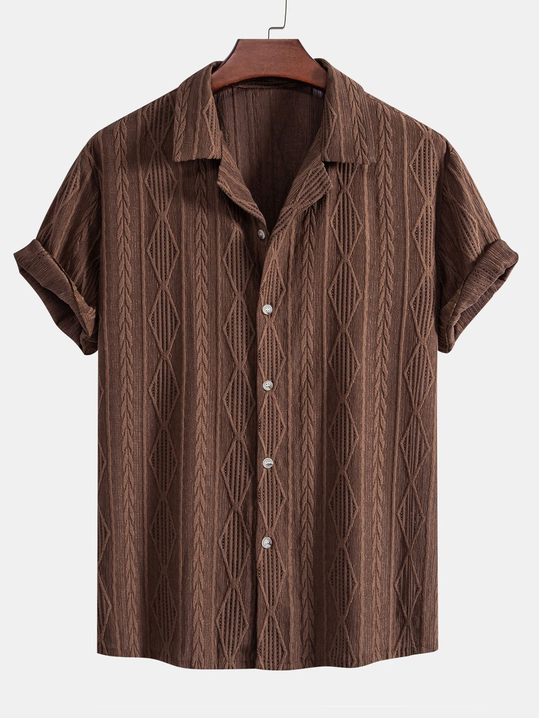 Completo Estivo con Camicia Jacquard Geometrica e Pantaloni in Lino