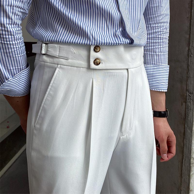 Pantaloni da Uomo Stile Inglese a Vita Alta con Gamba Dritta – Linea Elegante e Raffinata