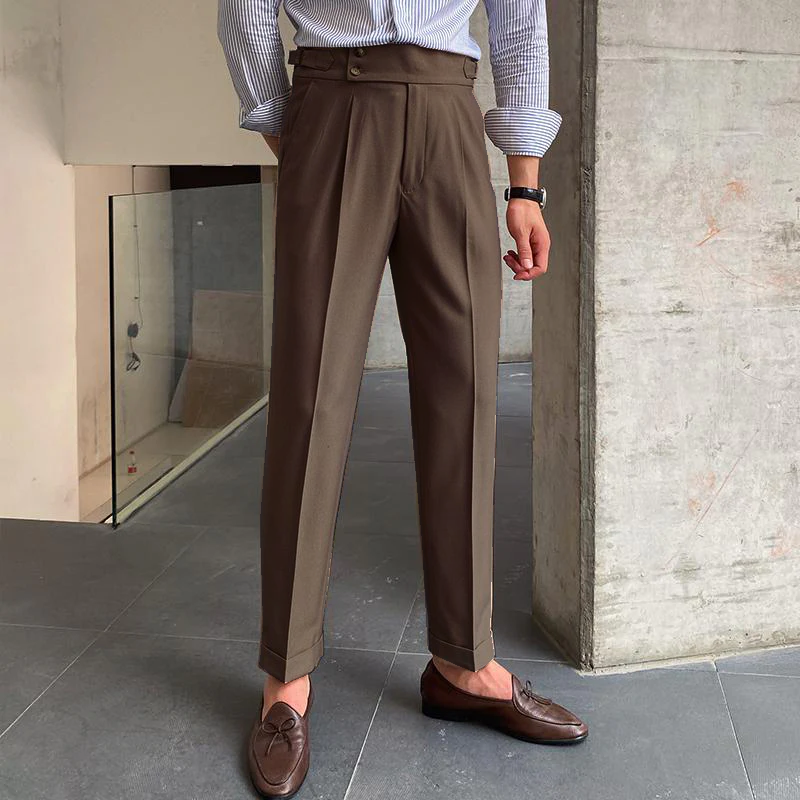 Pantaloni da Uomo Stile Inglese a Vita Alta con Gamba Dritta – Linea Elegante e Raffinata